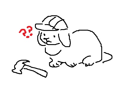 a crappy microsoft paint illustration of a lop rabbit in a hard hat next to a hammer on the ground.